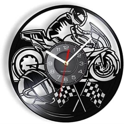 Wall Clock Motorcycle Racing Vinyl Record Wall Clock Retro Motorbike Music Album Home Decor Silent Wall Clock Motorcyclist Racer Gift Modern