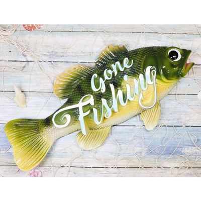 1 Pcs Southwest Gone Fishing Sea Bass Fish Hanging Wall Plaque 16.75"L