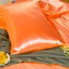 Twin XL Duvet Cover Set 4 Piece Bedding Duvet Cover Set (Duvet Cover + Fitted Sheet 19'' + 2 Pillow Cases) Silk Satin Zipper Closure - Orange view 4