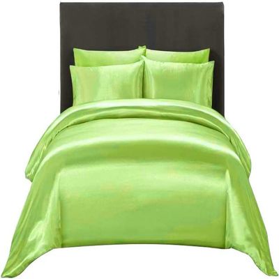 Twin XL Duvet Cover Set 4 Piece Bedding Duvet Cover Set (Duvet Cover + Fitted Sheet 19'' + 2 Pillow Cases) Silk Satin Zipper Closure - Moss