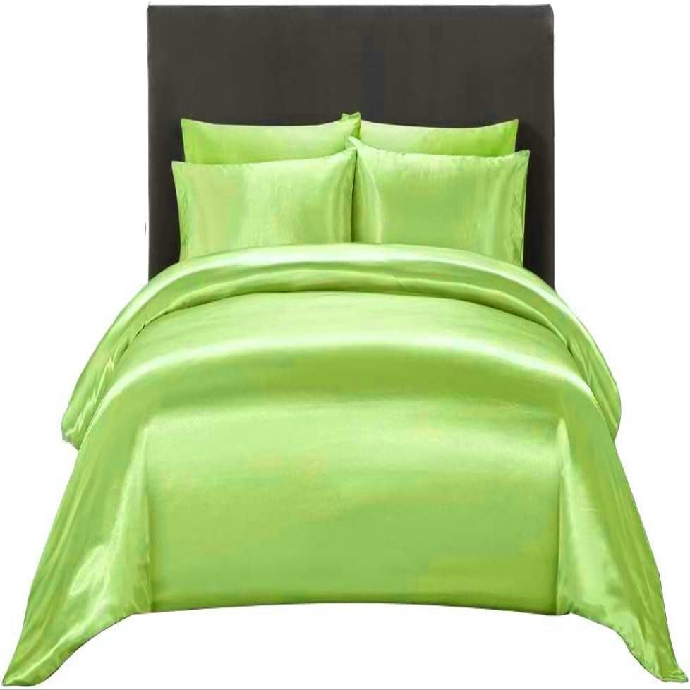 Twin XL Duvet Cover Set 4 Piece Bedding Duvet Cover Set (Duvet Cover + Fitted Sheet 19'' + 2 Pillow Cases) Silk Satin Zipper Closure - Moss