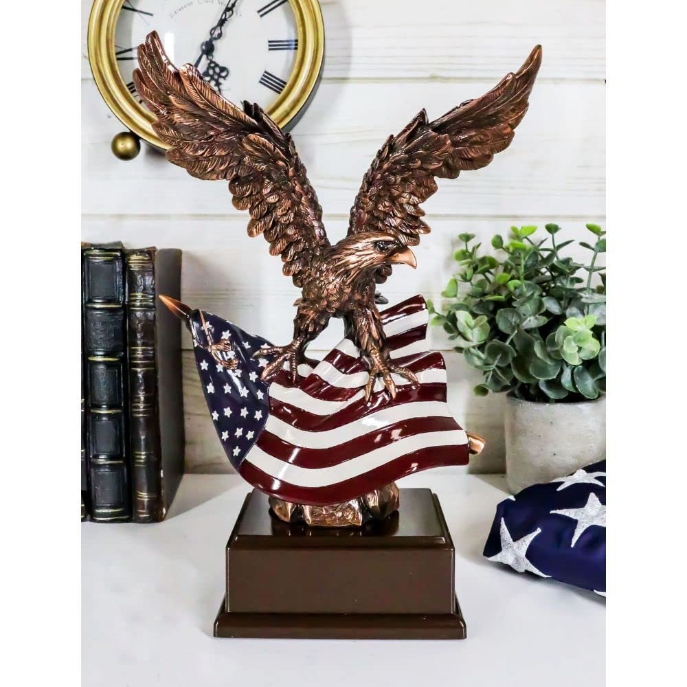 1 Pcs Wings Of Glory Bald Eagle Clutching On American Flag Statue Bronze Electroplated