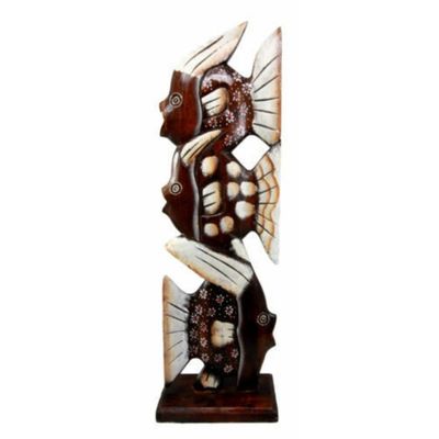 1 Pcs Wood Handicraft Large Stacked Abstract River Fish Fishes Figurine 21" H