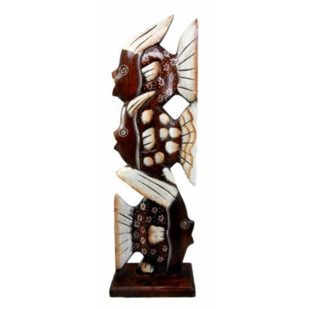 1 Pcs Wood Handicraft Large Stacked Abstract River Fish Fishes Figurine 21" H