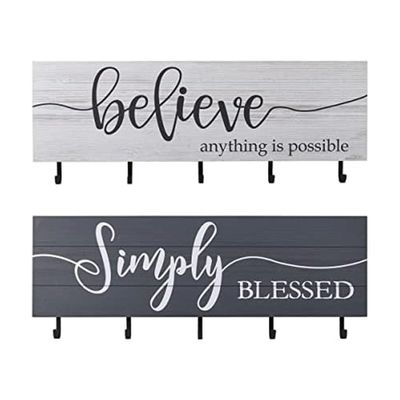 MELANNCO Sentiment Wall Hooks For Wall Display, Set Of 2, 32x12 Inch, White and Gray