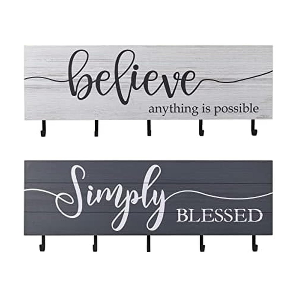 MELANNCO Sentiment Wall Hooks For Wall Display, Set Of 2, 32x12 Inch, White and Gray