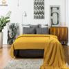 100% Cotton Basket Weave Thermal Bed Blanket Breathable Super Soft Layering All Season Light Weight for Home Decoration (Mustard, Full/Queen) view 2