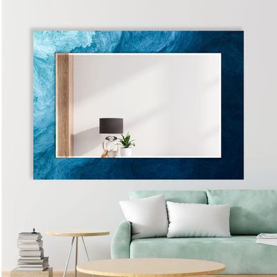 My Photostation.com Tempered Glass Mirror 24 x 35.5''(Vertical) Large Wall Mirror Aesthetic Mirror Decor Blue Waves Wall Mirror Irregular Mirror Asymmetrical Mirror Bathroom Mirror