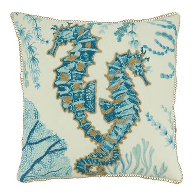 Saro Lifestyle Sea Horse Throw Pillow Cover, Aqua, 20"