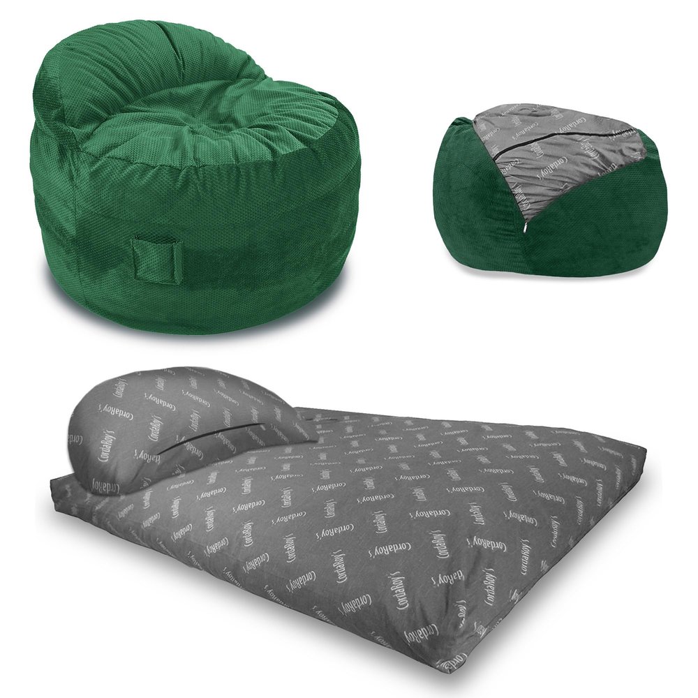 CordaRoy's NEST Adult Gaming Bean Bag Chair-Convertible Bean Bag Chair -Washable Chenille Cover with Pockets-for Living Room,Basement-Full Size-Rainforest|Made in The USA