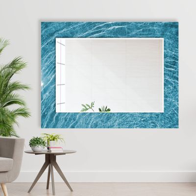 My Photostation.com Tempered Glass Mirror 35.5 x 24''(Horizontal) Large Blue Wall Mirror Aesthetic Mirror Decor Unique Beveled Wall Mirror Irregular Mirror Asymmetrical Mirror Bathroom Mirror