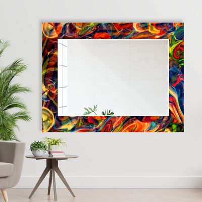 My Photostation.com Tempered Glass Mirror 27.5 x 20''(Horizontal) Large Wall Mirror Aesthetic Mirror Decor Unique Beveled Wall Mirror Irregular Mirror Asymmetrical Mirror Bathroom Mirror Red Fractal