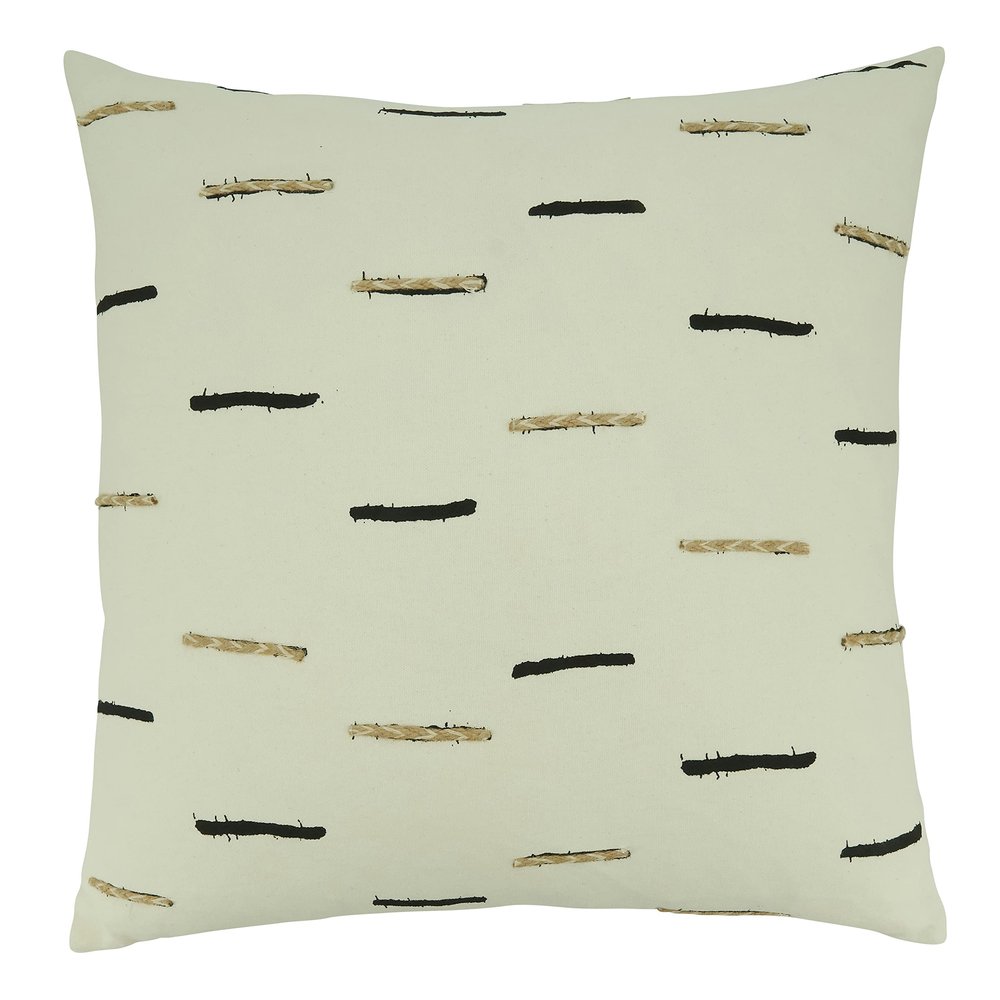 Saro Lifestyle Embroidered Dashes Throw Pillow Cover, White, 20"