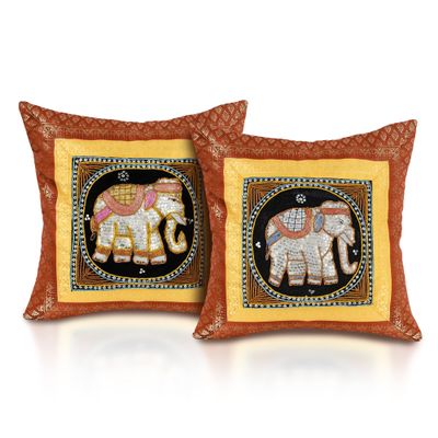 AeraVida Decorative Pink Elephant Animal Motif Sequin Accent Throw Pillow Cover Set of 2 | Elephant Set Cushion Covers | Decorative Throw Pillow Cushion Covers | Pillow Cases Standard Size
