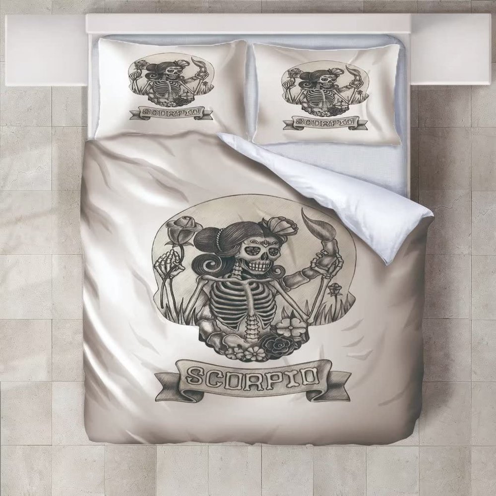 Roadchoice Scorpio Duvet Cover Sets Twin Size,Skull Scorpio Bedding Set 3pcs for Kids Teens Adults Room,Constellation Decor 3 Pieces 1 Duvet Cover