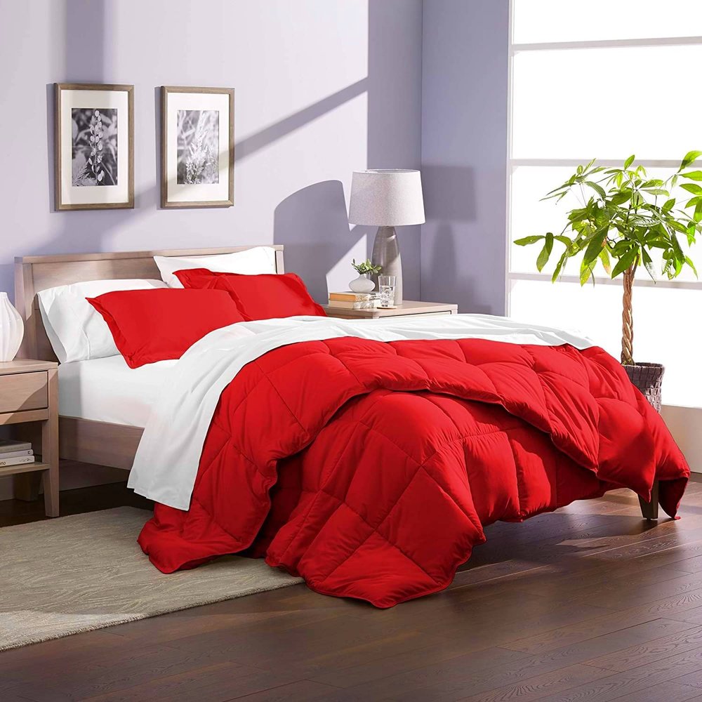 Phoenix Citadel Queen All-Season Cooling Warmth Comforter Set  3 Piece Bedding  100% Egyptian Cotton, Long-Staple & Silky Soft  Luxury Hotel-Quality Duvet Insert  Machine Washable - Red