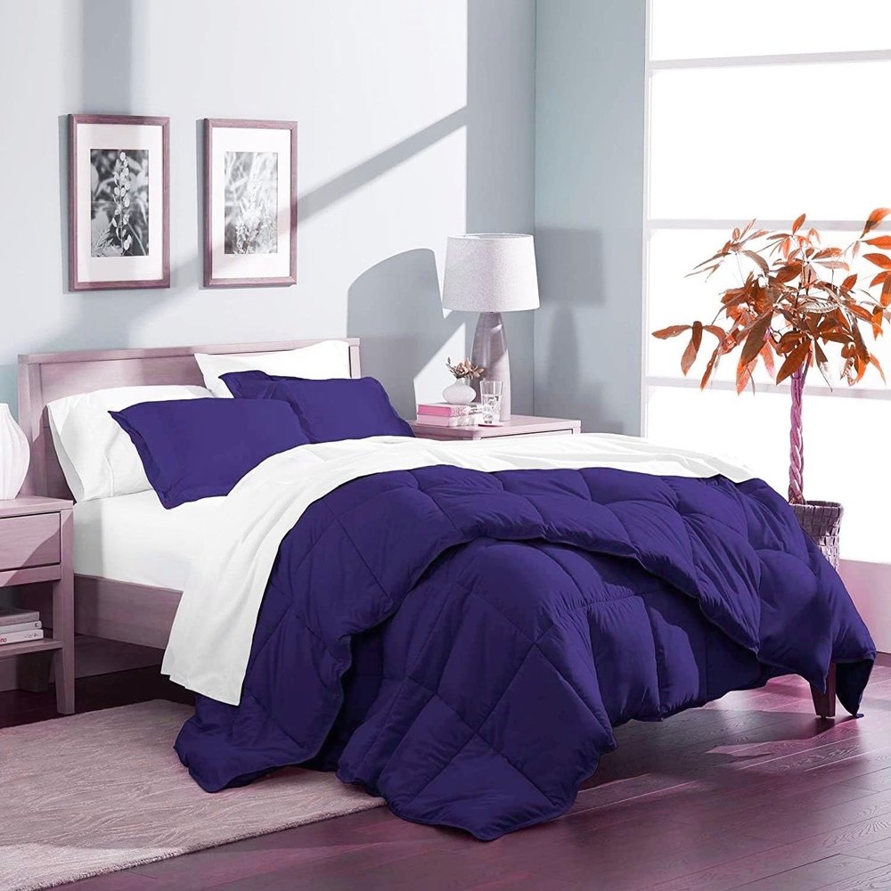 Phoenix Citadel Full All-Season Cooling Warmth Comforter Set  3 Piece Bedding  100% Egyptian Cotton, Long-Staple & Silky Soft  Luxury Hotel-Quality Duvet Insert  Machine Washable - Egg Plant