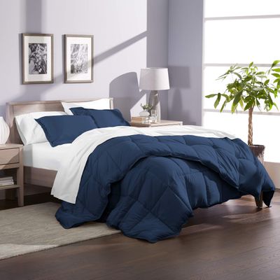 Phoenix Citadel Queen All-Season Cooling Warmth Comforter Set  3 Piece Bedding  100% Egyptian Cotton, Long-Staple & Silky Soft  Luxury Hotel-Quality Duvet Insert  Machine Washable - Navy Blue