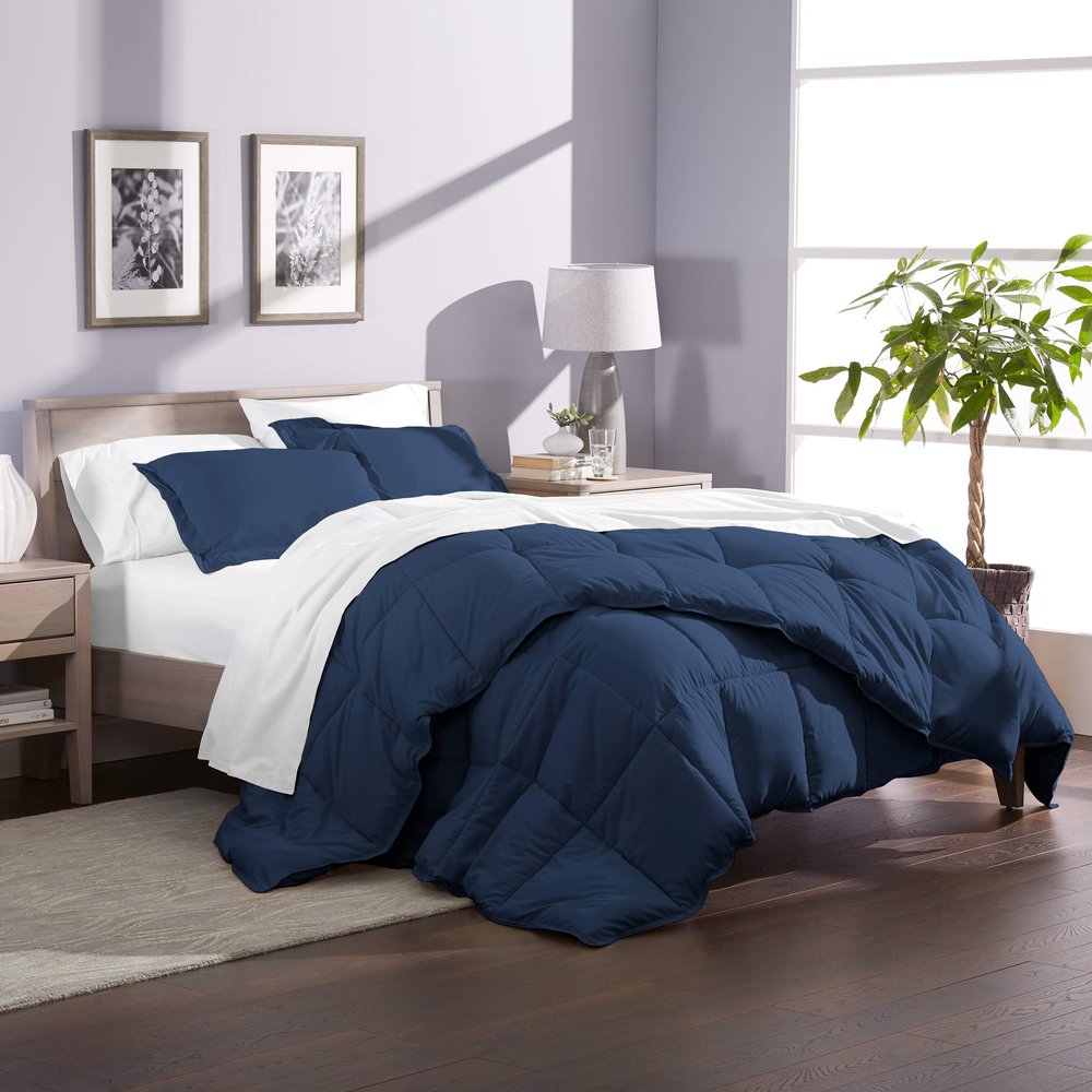 Phoenix Citadel Queen All-Season Cooling Warmth Comforter Set  3 Piece Bedding  100% Egyptian Cotton, Long-Staple & Silky Soft  Luxury Hotel-Quality Duvet Insert  Machine Washable - Navy Blue