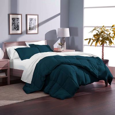 California King All-Season Cooling Warmth Comforter Set  3 Piece Bedding  100% Egyptian Cotton, Long-Staple & Silky Soft  Luxury Hotel-Quality Duvet Insert  Machine Washable - Teal Blue