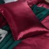 3 Piece Satin Duvet Cover Set Bedding Set s Luxury Rich Silk Super Soft Solid Color with Zipper Closure Bedding Set Queen Size 90"x 90", Burgundy Color view 2