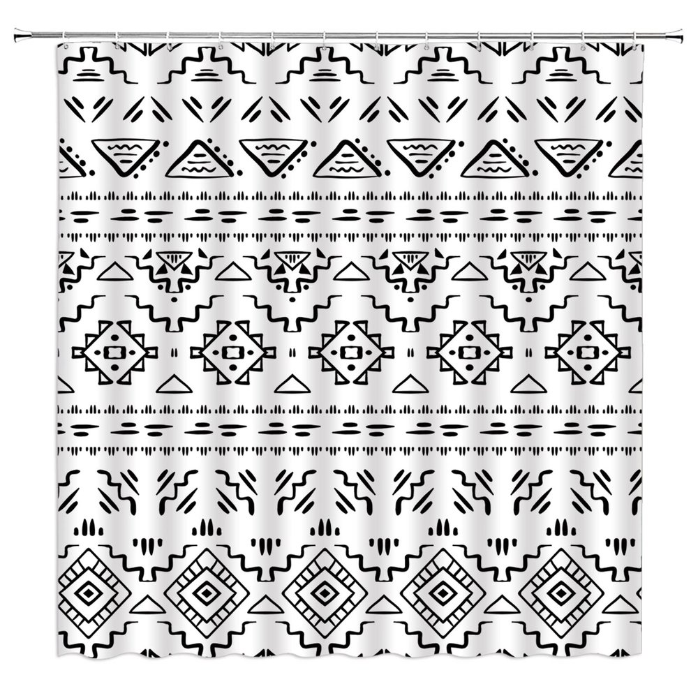 ABONAN Boho Geometric Shower Curtain Modern Tribal Black White Southwest Aztec Fabric Bathroom Curtains Decor Set with Hook(180" Wx70 H)