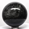 2.1" Silverish Sheen Obsidian Sphere Sparkling Natural Mineral Ball Volcanic Glass Crystal Polished Gemstone - Mexico + Stand view 1