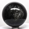 2.1" Silverish Sheen Obsidian Sphere Sparkling Natural Mineral Ball Volcanic Glass Crystal Polished Gemstone - Mexico + Stand view 2