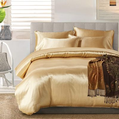 3 Piece Satin Duvet Cover Set Bedding Set s Luxury Rich Silk Super Soft Solid Color with Zipper Closure Bedding Set Twin Size 68"x 90", Gold Color