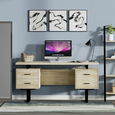 60'' Mariposa Home Office Computer Desk - Reclaimed White Oak Top, Reclaimed White Oak Body, Black Metal, Black Hardware