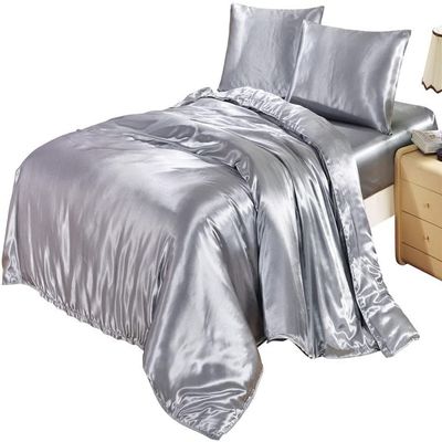 3 Piece Satin Duvet Cover Set Bedding Set s Luxury Rich Silk Super Soft Solid Color with Zipper Closure Bedding Set Queen Size 90"x 90", Silver Grey Color