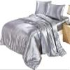 3 Piece Satin Duvet Cover Set Bedding Set s Luxury Rich Silk Super Soft Solid Color with Zipper Closure Bedding Set Queen Size 90"x 90", Silver Grey Color view 1