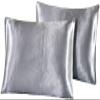 3 Piece Satin Duvet Cover Set Bedding Set s Luxury Rich Silk Super Soft Solid Color with Zipper Closure Bedding Set Queen Size 90"x 90", Silver Grey Color view 2
