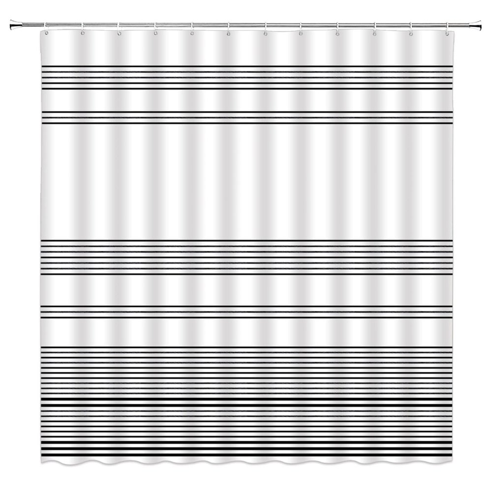 ABONAN Striped Shower Curtain Black and White Stripes Modern Simple Boho Fabric Bathroom Curtains Decor Set with Hook(67" Wx70 H)
