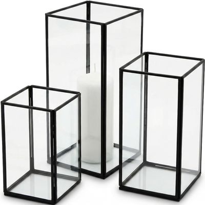 Black Framed Glass Candle Holder Set, 3 Piece