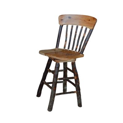 Amish-Made Rustic Hickory Swivel Barchair