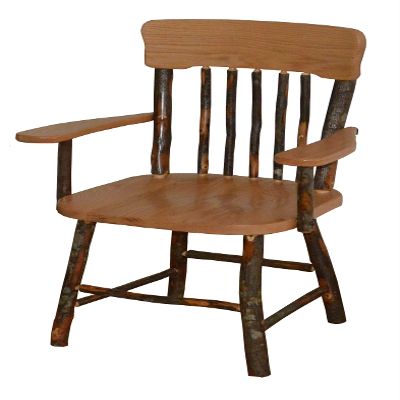 Amish-Made Natural-Stained Oak and Hickory Panel Back Dining Chair with Arms