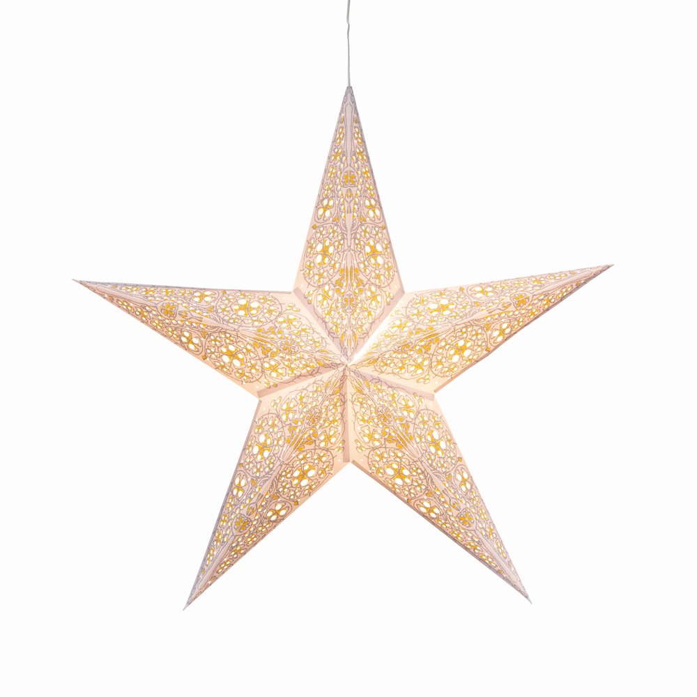Artschatz Cathedral Paper Lantern Star Light - 5 Point  24 inch - White/Yellow with White Tissue Inlay