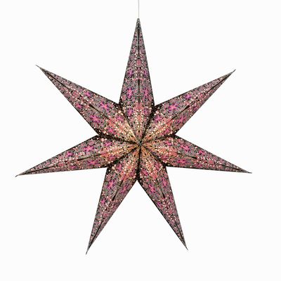 Artschatz Cathedral Paper Lantern Star Light - 7 Point  24 inch - Black/Pink with Violet/Turquoise Tissue Inlay