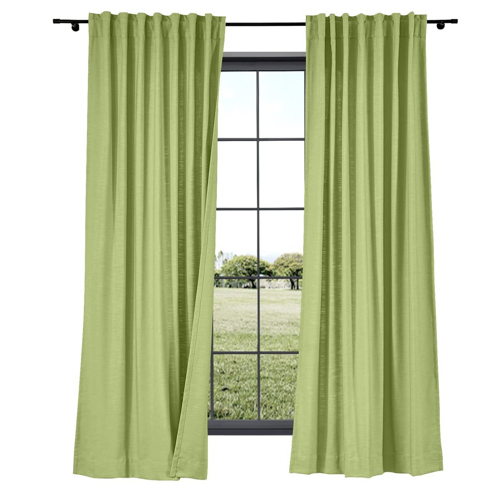 ChadMade Green Banana Linen Cotton Curtain 96 Inches Long, Bedroom Window Treatment, Light Filtering Drape for Rod Versatile Back Tab Rod Pocket, 100W96L in Cary Collection