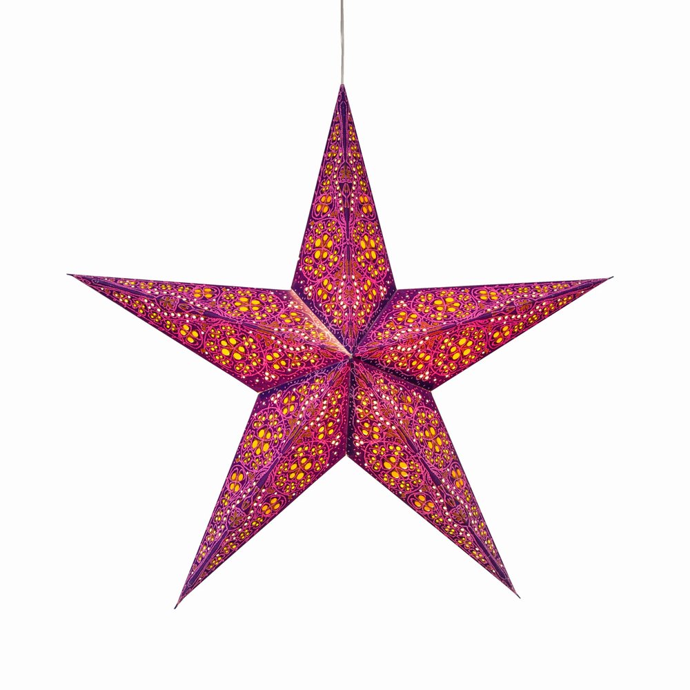 Artschatz Cathedral Paper Lantern Star Light - 5 Point  24 inch - Purple/Violet with Orange/Yellow Tissue Inlay