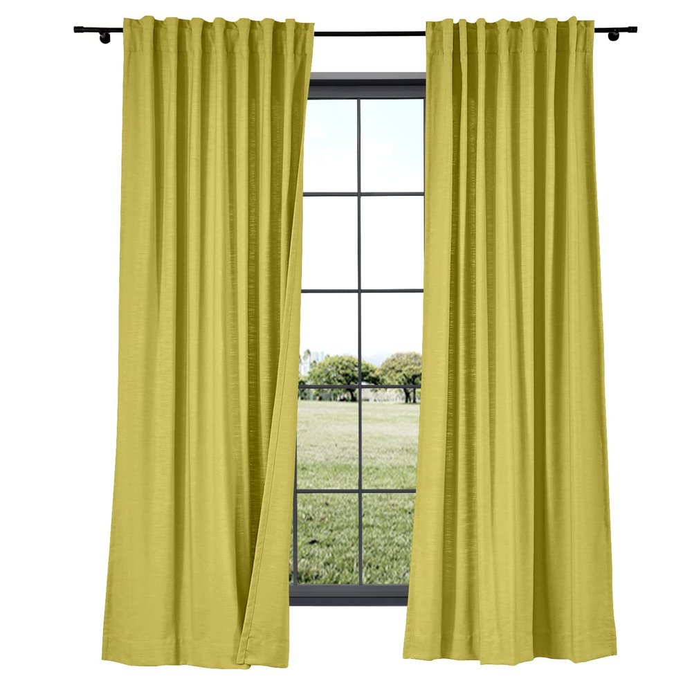 ChadMade Apple Green Linen Cotton Curtain 96 Inches Long, Bedroom Window Treatment, Light Filtering Drape for Rod Versatile Back Tab Rod Pocket, 100W96L in Cary Collection