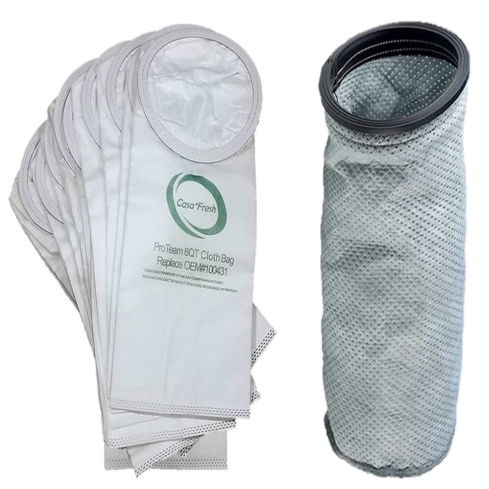 6 QT Round HEPA Bag + Filter Kit For Proteam BackPack Vacuums. 10 [100431] Bags + 1 [100564] Filter. Compatible with Super QuarterVac HEPA QuarterVac TailVac ProVac QuietPro BP GoCartVac AviationVac