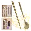 BALWOO [5 Sets] [Made in Korea] Korean Sticky Rice Spoon Chopsticks Set Gold Titanium Plating 304 Stainless Steel Tableware Cutlery Set Mukbang Chopsticks (Korean Palace Pattern TITANIUM, 5 Sets) view 1
