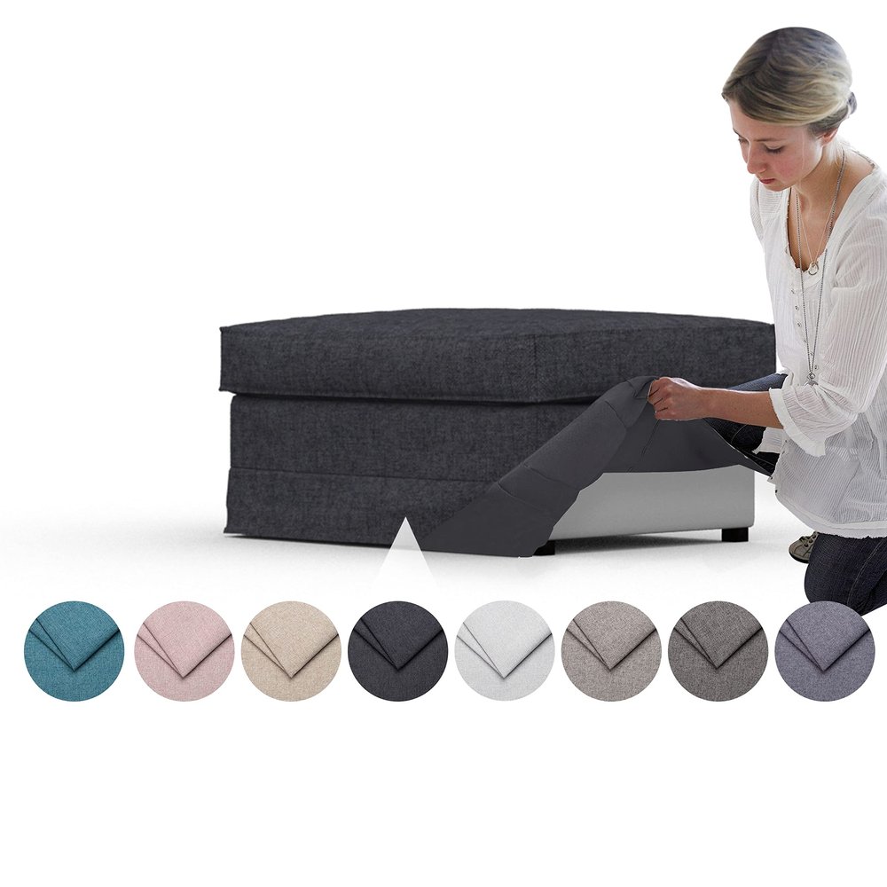 comfortly | Cover for Ektorp Footstool, Replacement Slipcover, Heavy Duty 2 pcs Cover, Pets and Stain Proof Durable Nano-Tech Fabric, Easy to Clean & Replace (Cashmere Blends - Anthracite)