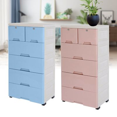 AngelcityCC Plastic Drawers Dresser with Lock, Storage Cabinet with 6 Drawers, Closet Drawers Tall Dresser Organizer for Clothes, Playroom, Bedroom Furniture