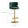 Set of 2 Green Velvet Barstools Swivel Adjustable Heigh Breakfast Bar Chair Round Upholstered Stainless Steel Titanium Gold Curved Back Strap Golden Footrest for Kitchen Counter Dining Room Office view 2