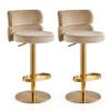 Velvet Swivel Barstools Set of 2 Round Upholstered Bar Chairs Adjustable Heigh Breakfast Stainless Steel Titanium Gold Curved Back Strap Golden Footrest for Kitchen Counter Dining Room Office ( Color view 1