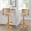 Velvet Swivel Barstools Set of 2 Round Upholstered Bar Chairs Adjustable Heigh Breakfast Stainless Steel Titanium Gold Curved Back Strap Golden Footrest for Kitchen Counter Dining Room Office ( Color view 2