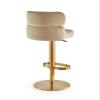 Velvet Swivel Barstools Set of 2 Round Upholstered Bar Chairs Adjustable Heigh Breakfast Stainless Steel Titanium Gold Curved Back Strap Golden Footrest for Kitchen Counter Dining Room Office ( Color view 3
